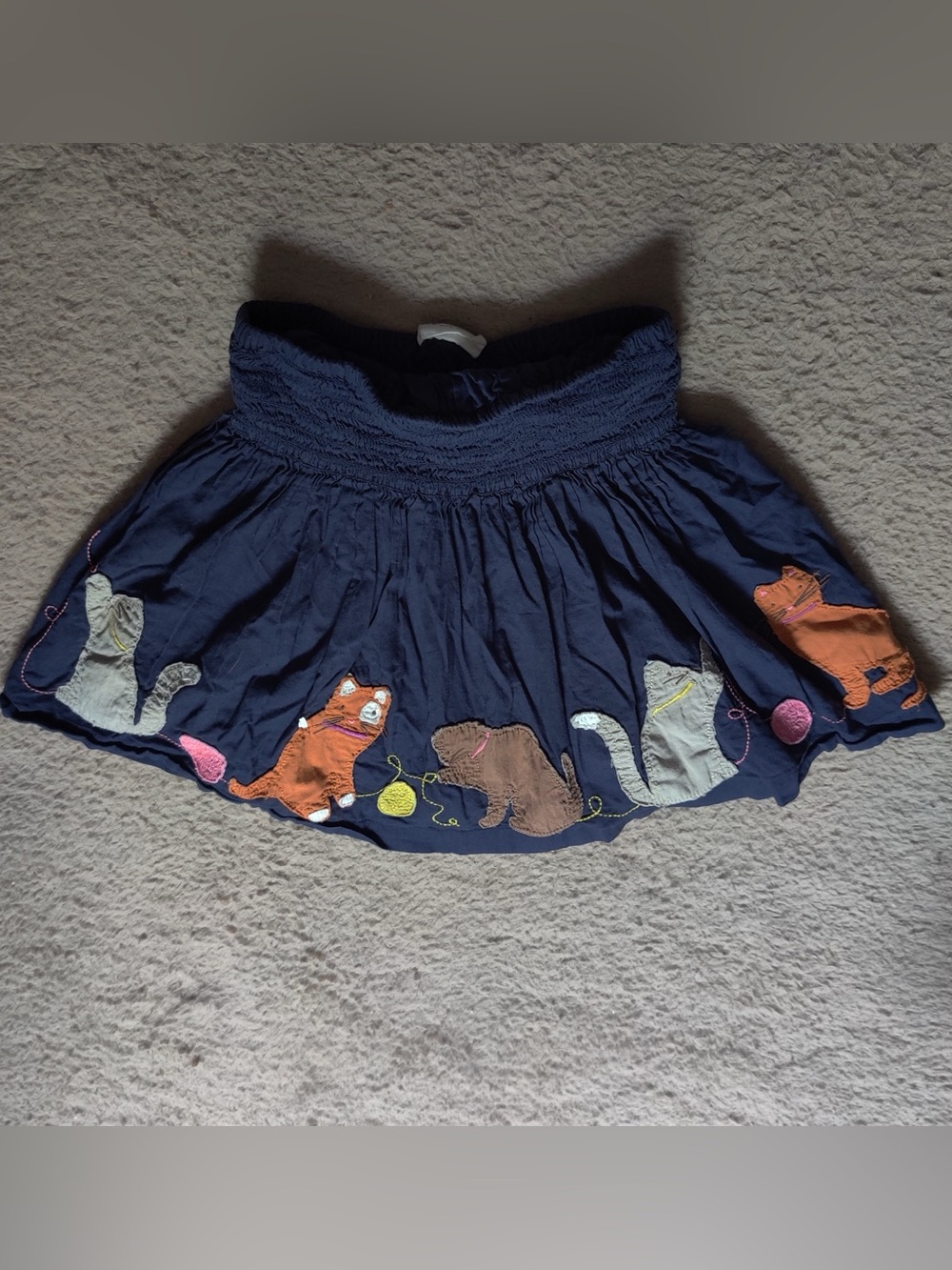 Mini Boden Applique Cats Playing With Yarn Navy Eastic Waistband Girls 4-5 Years